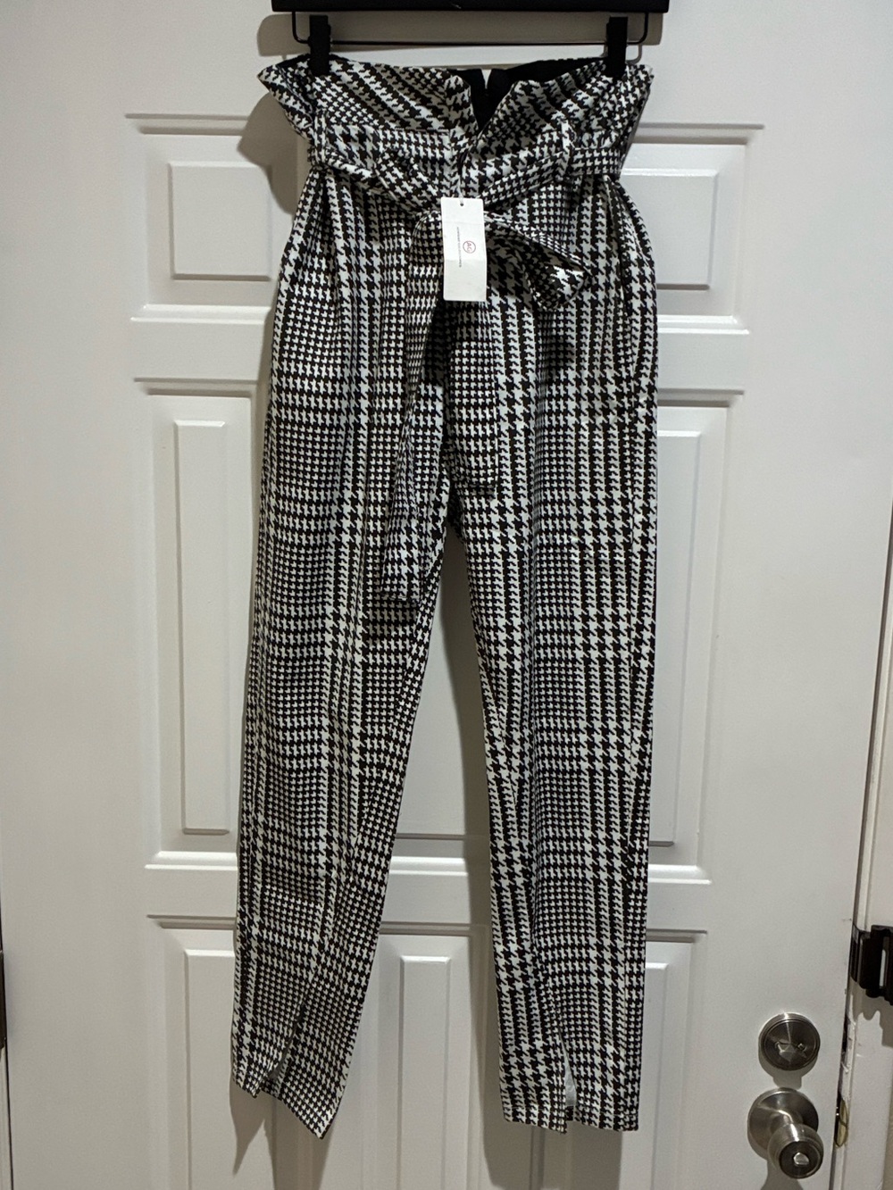 AG Adriano Goldschmied High-Waist Black & White plaid Paperbag Trousers